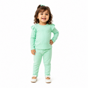 Conjunto Canelado Infantil Menina Meia Estação Verde Água - Tam: 02
