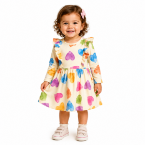 Vestido Canelado Infantil Menina Manga Longa Coração - Tam: 02