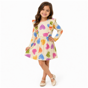 Vestido Canelado Infantil Menina Manga Longa Coração - Tam: 06