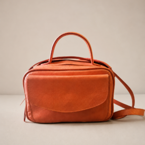 Bolsa Feminina Baú em Couro Legítimo - Laranja