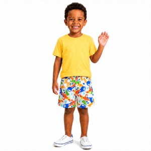 Conjunto Infantil Menino Verão - Camiseta 100% algodão Amarela + Bermuda Tactel Estampada - Tam: 06