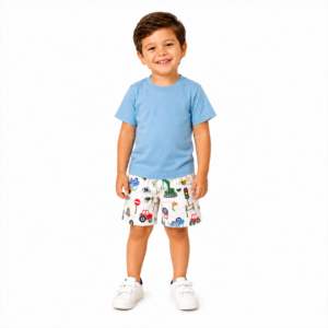 Conjunto Infantil Menino Verão - Camiseta 100% algodão Azul + Bermuda Tactel Estampada - Tam: 06